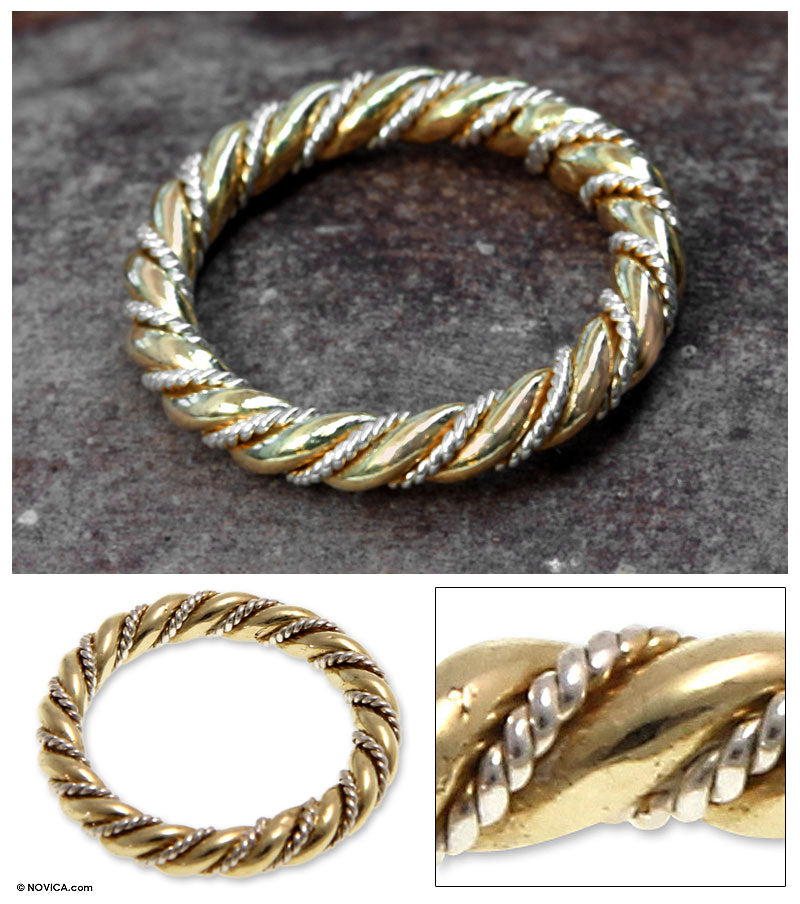 Handmade 18k Gold and Sterling Silver Band Ring - Balinese Baroque