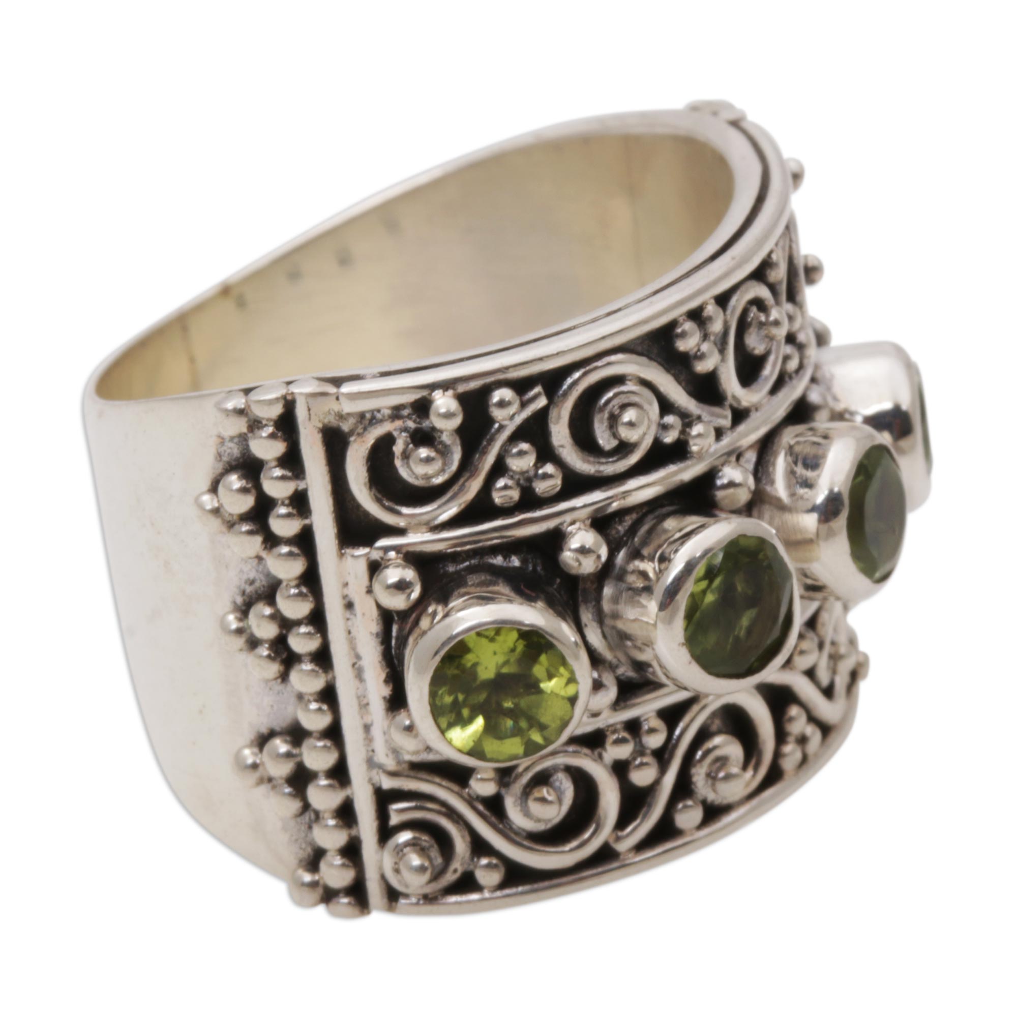 Peridot and 925 Sterling Silver Multi-Stone Ring from Bali - Lucky Four