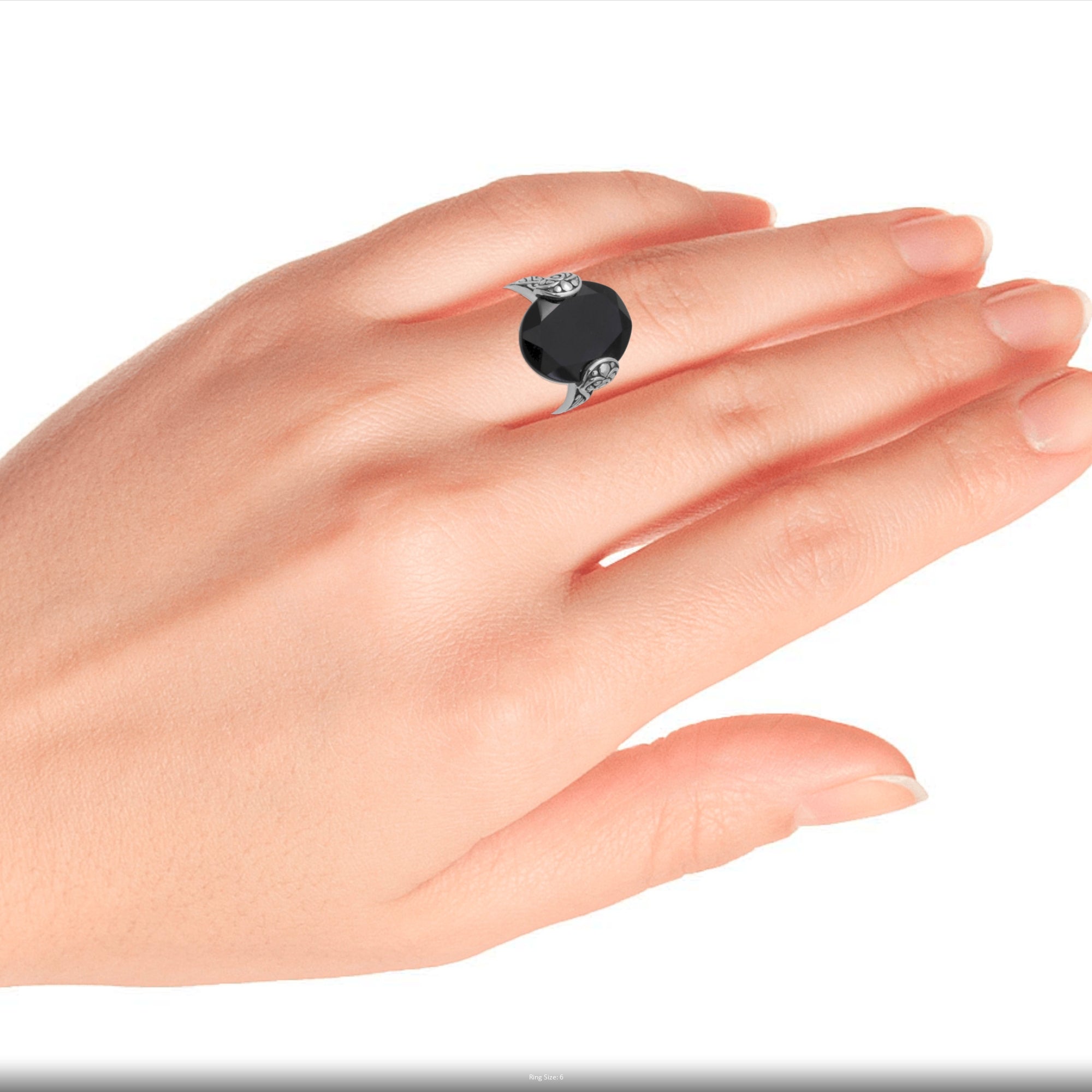 Oval Onyx and Sterling Silver Cocktail Ring from Bali - Mysterious Oval