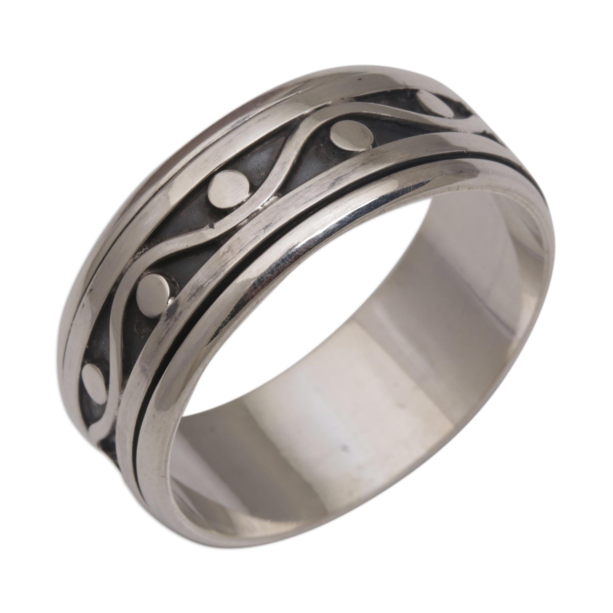 925 Sterling Silver Unisex Spinner Meditation Ring from Bali - Stream of Life