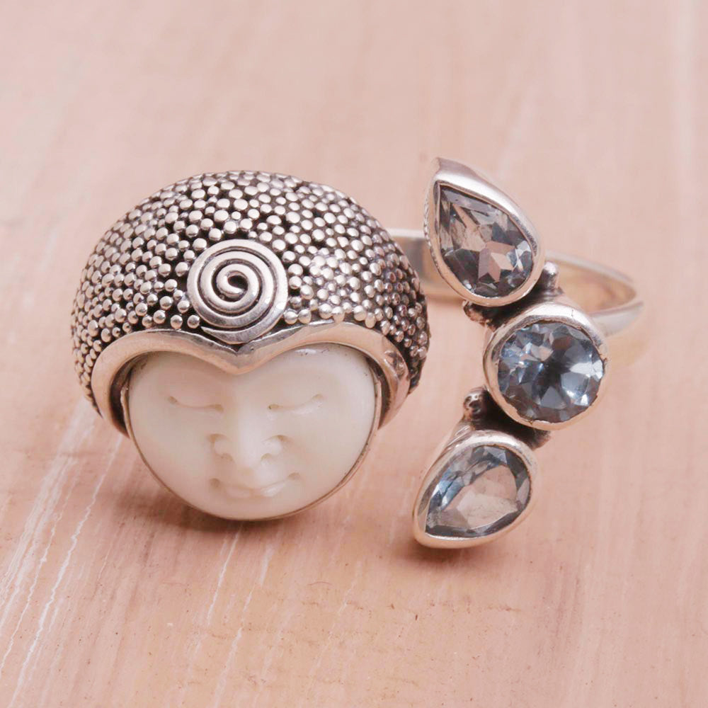 Blue Topaz and Sterling Silver Wrap Ring from Bali - Knight's Tale