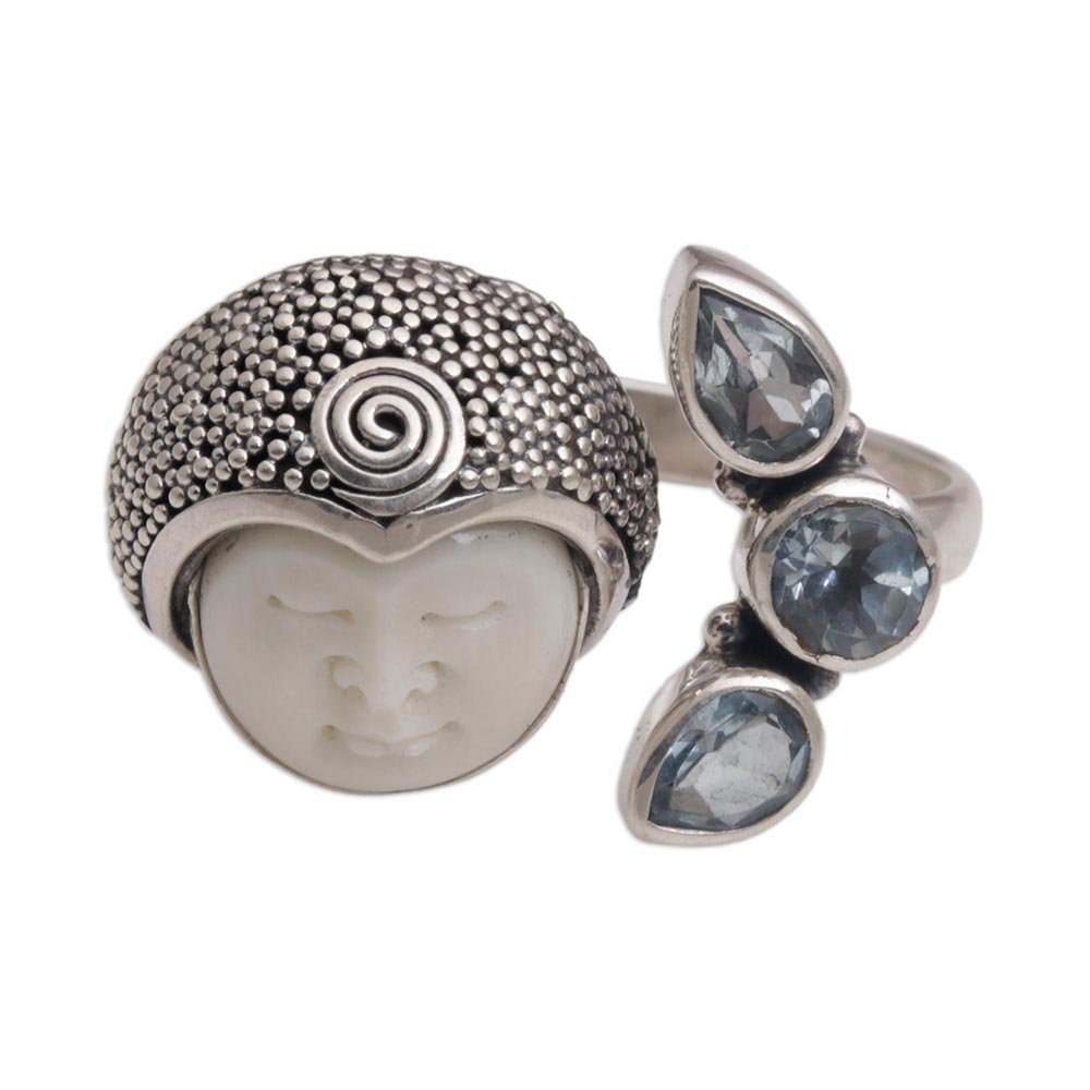 Blue Topaz and Sterling Silver Wrap Ring from Bali - Knight's Tale
