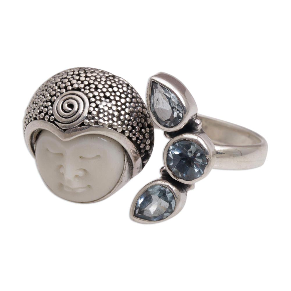 Blue Topaz and Sterling Silver Wrap Ring from Bali - Knight's Tale